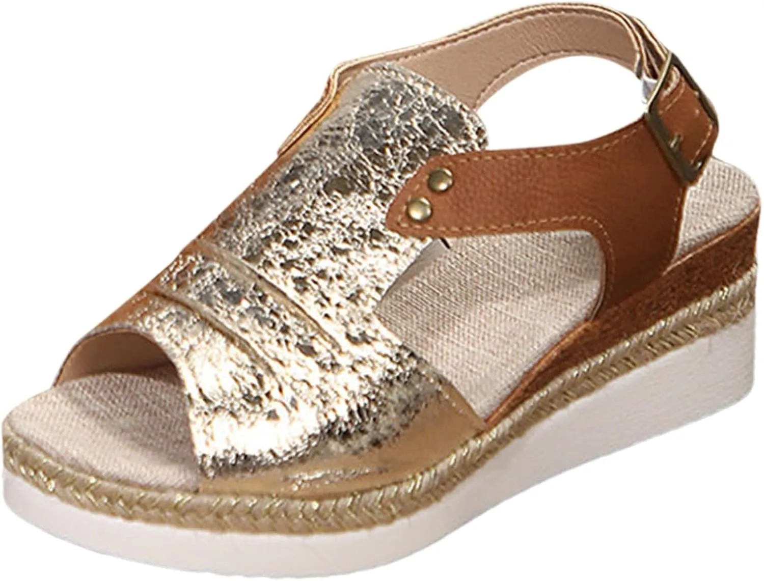 Espadrilles Wedge Sandals for Women,2025 Open Toe Espadrilles Wedge Heels Sandals Comfortable Casual Slip On Low Wedge Sandal Boho Casual High Wedges Walking Strappy Leather Footwear