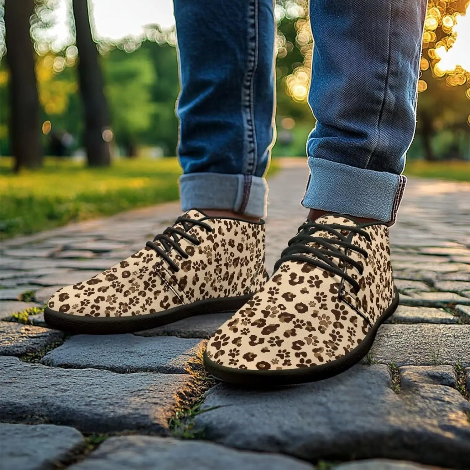 Forchrinse American Flag Mens Boots Mid Top Fashion Sneakers Leather Lace up Ankle Boots Walking Driving Shoes with Eva Sole