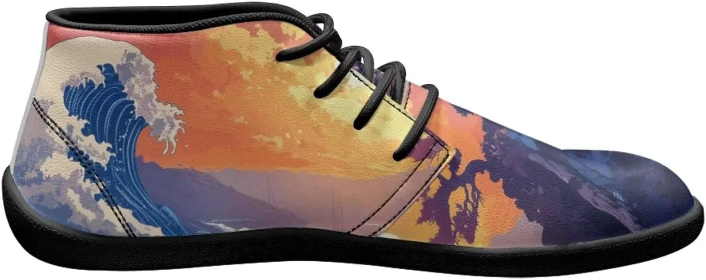 Forchrinse Beautiful Sun Pink Sky Print Mens Boots Causal Sneakers Shoes Lace up Mid Top Chukka Boots US 6-14,Office,Work,Party,Travel