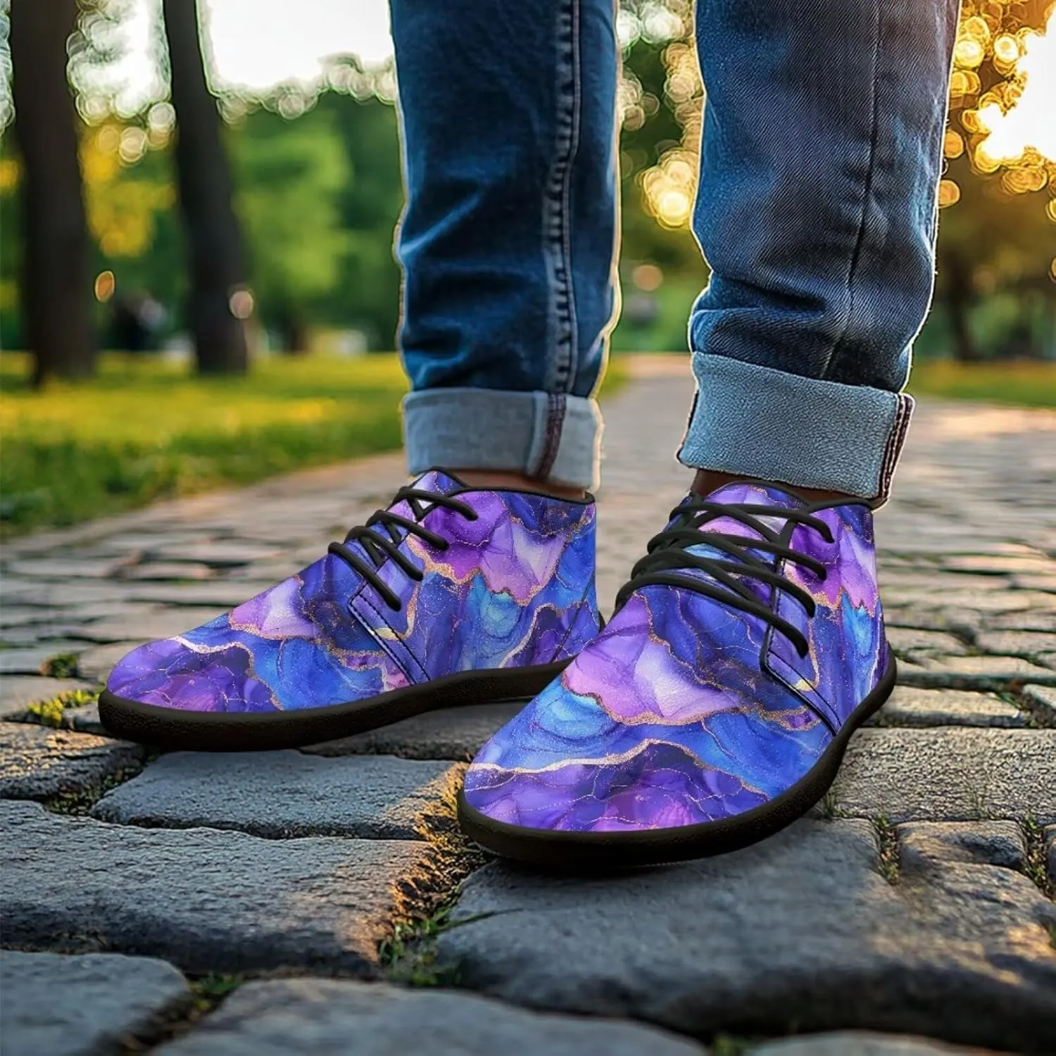 Forchrinse Beautiful Sun Pink Sky Print Mens Boots Causal Sneakers Shoes Lace up Mid Top Chukka Boots US 6-14,Office,Work,Party,Travel