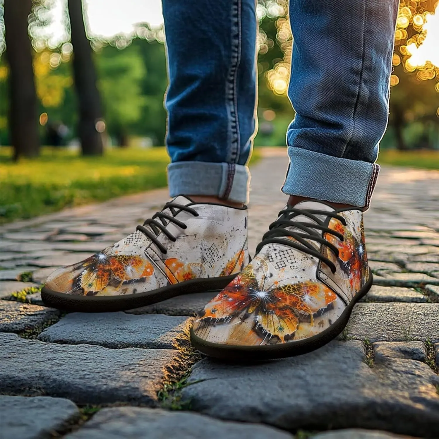 Forchrinse Beautiful Sun Pink Sky Print Mens Boots Causal Sneakers Shoes Lace up Mid Top Chukka Boots US 6-14,Office,Work,Party,Travel