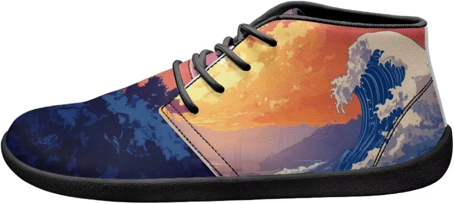 Forchrinse Beautiful Sun Pink Sky Print Mens Boots Causal Sneakers Shoes Lace up Mid Top Chukka Boots US 6-14,Office,Work,Party,Travel