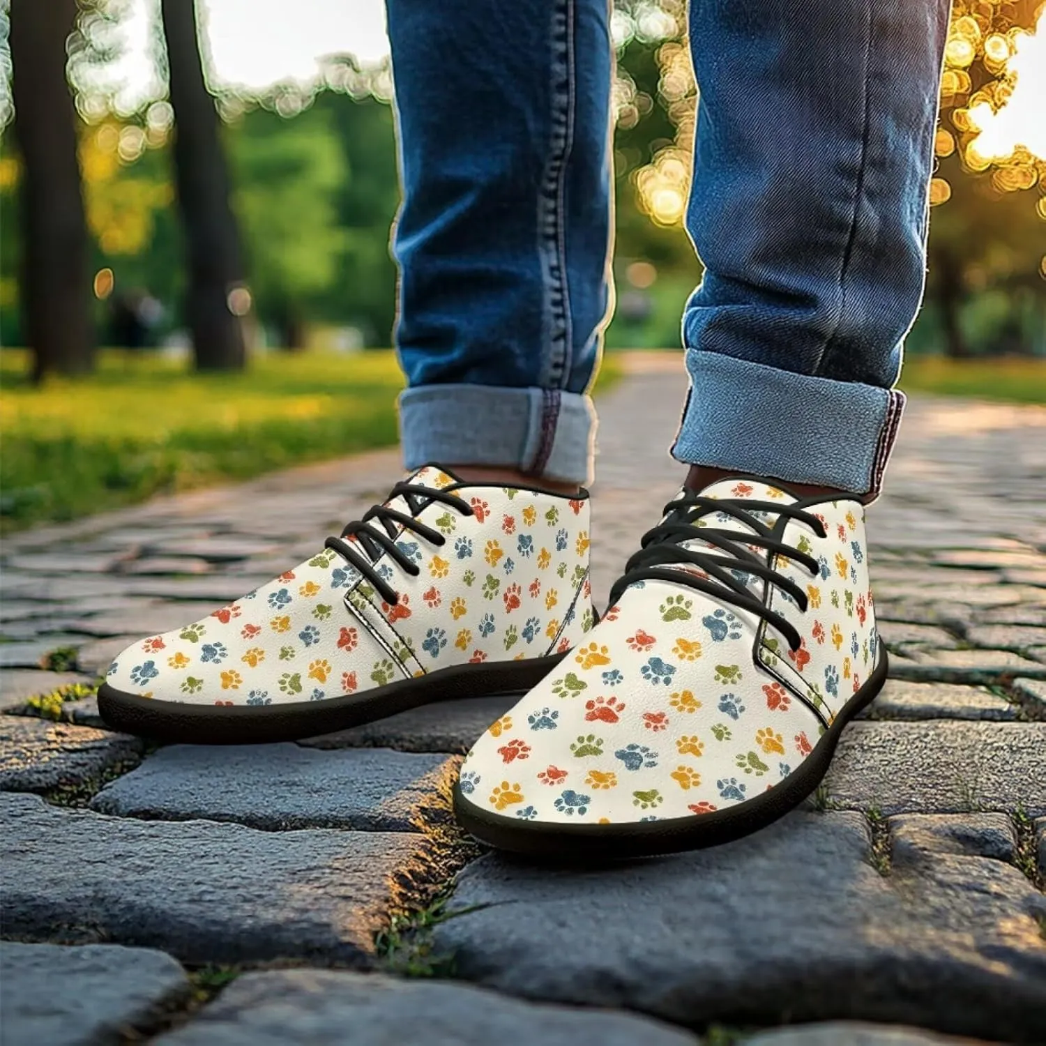 Forchrinse Blood Skull Print Mens Causal Flat Leather Shoes Slip on Mid Top Walking Shoes Dark Gothic Sneakers for Men Fashion Chukka Boots