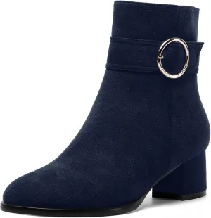 MOVINSTEPS Ankle Boots for Women Low Chunky Heel Wide Width Suede Short Booties Comfortable Casual Business Fashion Dressy Fall Winter Boots 2 Inch