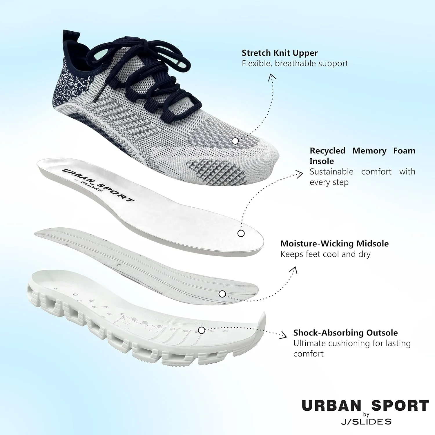 Urban Sport by J/Slides Cooper Womens Athleisure Sneaker | Lightweight Casual Walking Shoes | All-Day Comfort Sneakers