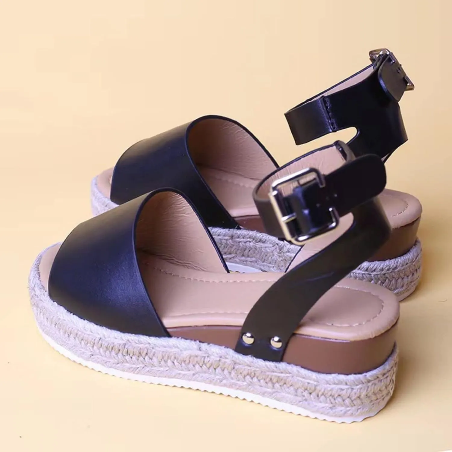 Women's Open Toe Buckle Ankle Strap Platform Wedge Sandals Casual Comfortable Dressy Summer Shoes Slip On Beach Walking Shoes for Summer Outdoor Casual