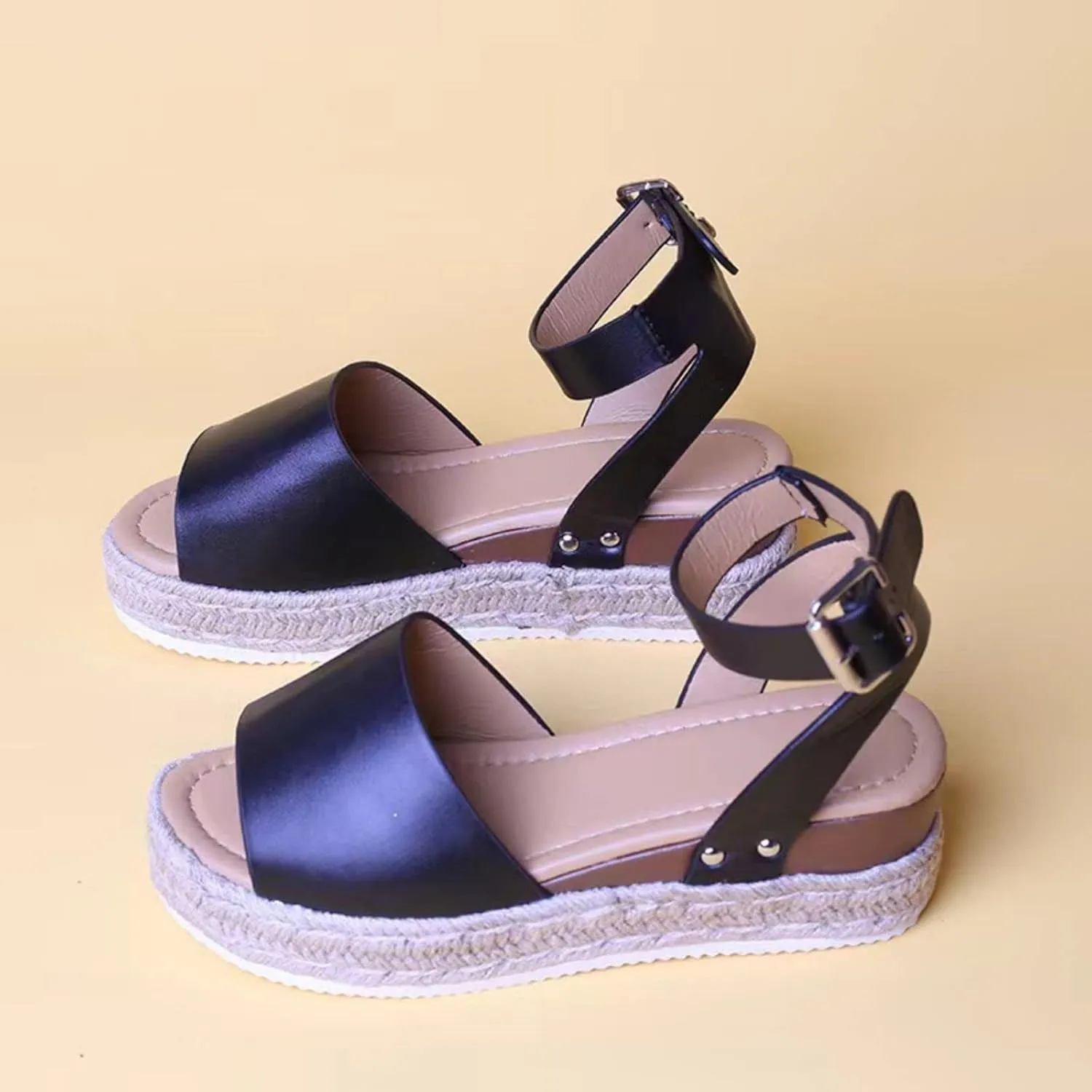 Women's Open Toe Buckle Ankle Strap Platform Wedge Sandals Casual Comfortable Dressy Summer Shoes Slip On Beach Walking Shoes for Summer Outdoor Casual